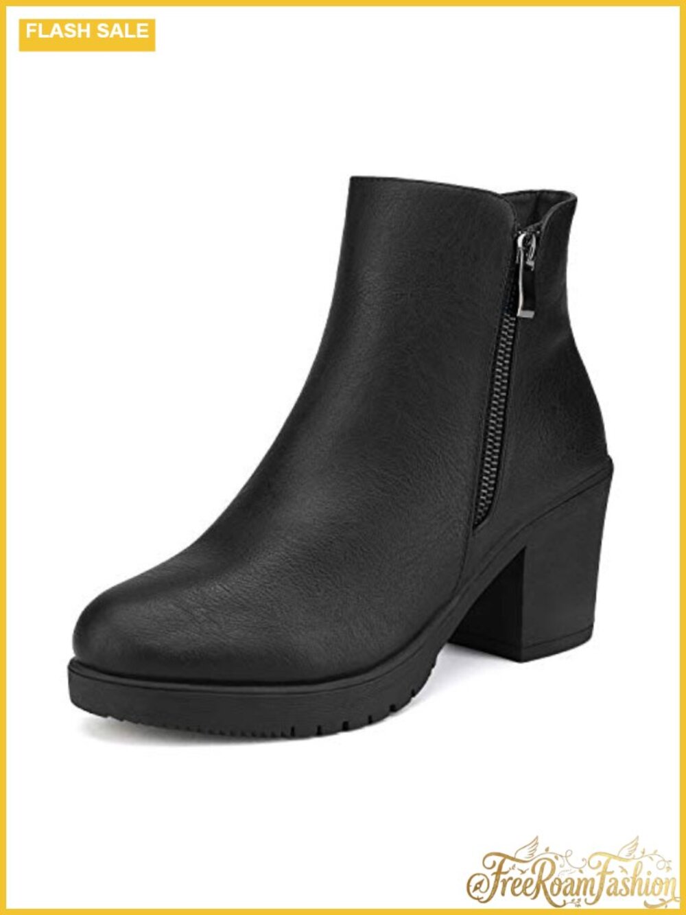 Women's Chunky Heel Platform Ankle Boots Pointed Toe Side Zipper